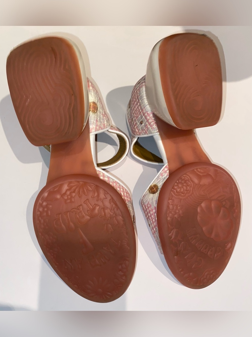 Fluevog Pink and white Woven leather Block heel Mary Janes - Picture 3 of 5